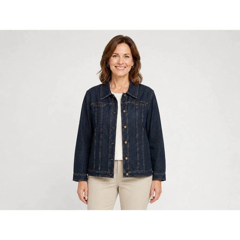 Zenergy by Chico's Denim Minimalist Jacket Womens XL Dark Blue Stretch Snap